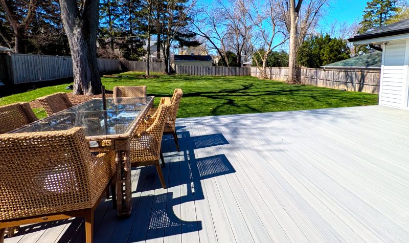 The fenced backyard and patio at The Ann St. Ranch